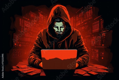 illustration of a hacker with laptop