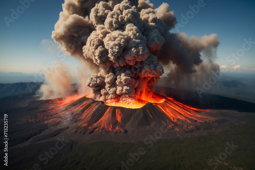photo of a volcano erupting, releasing hot steam, lava and magma 7