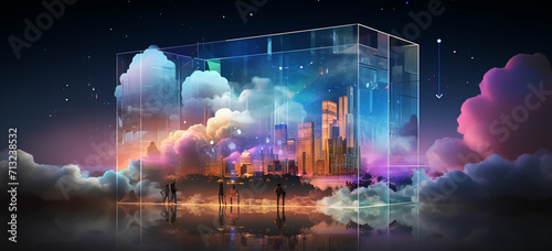 a glass prism with a cloud of digital art