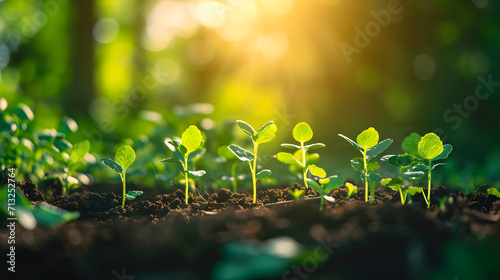Young sprouts growing in fertile soil. Carrying the energy of a new beginning. The beginning of a new life. Generative AI