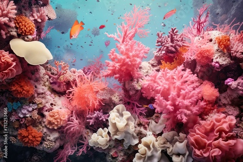 Sea corals of various colors and shapes