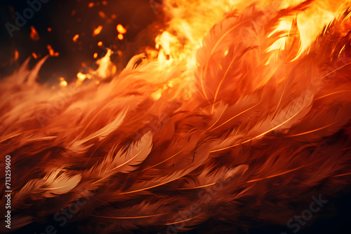 Burning bird feathers background