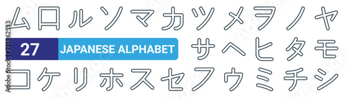 set of 27 outline web japanese alphabet icons such as japanese alphabet, japanese alphabet, vector thin line icons for web design, mobile app.