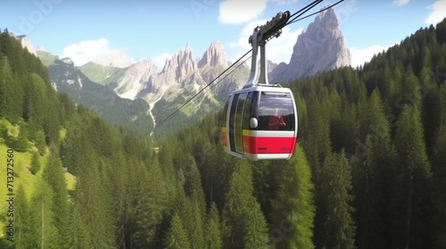 Aerial view of the cable car from Ortisei to Rascies Ai Generative
