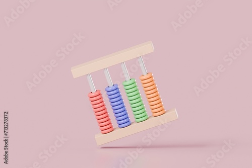 3D abacus icon minimal cute smooth isolated on pink pastel background, arithmetic game learn counting number concept. finance education. minimal cartoon.3D Rendering. a place for text, copy space.
