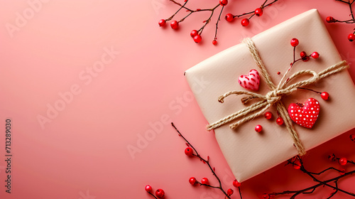 The top view shows a Valentine's Day gift packed in a packaging suitable for recycling and reuse, which reduces waste and protects the environment.