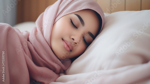 photo islamic asian indonesian lady sleep