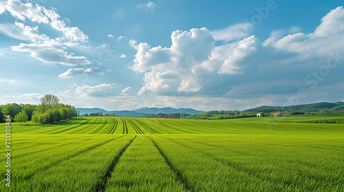 Farm landscape photograph. Sprawling farmland over flowing hills.