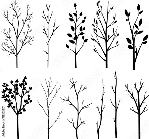 Set of branch and leaves collection. Floral hand drawn vintage set. Sketch line art illustration. Element design for greeting cards and invitations of the wedding, birthday. AI generated illustration.