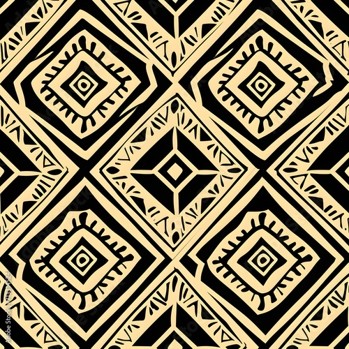 Seamless pattern of African geometric Kente cloth. Ethnic colorful print and background