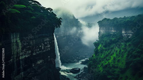 Meghalaya's Monsoon Symphony: Cherrapunji Waterfalls in Rainy Splendor