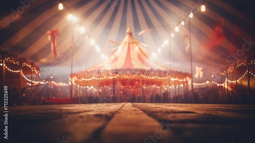 Carnival tent with round arena scene, amusement show. Round circus arena
