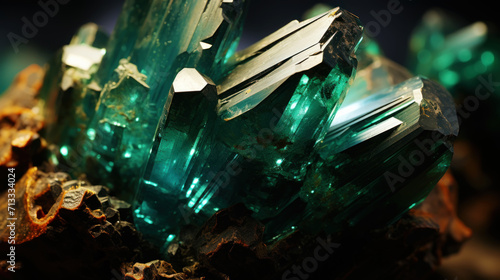 Close-up of emerald ore. Geological ore creates an amazing background. Generative AI