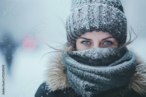 Determined Woman Battles Freezing Weather, Bundled Up With Multiple Layers