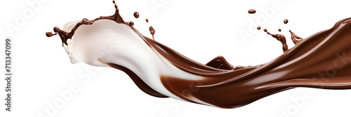 Splash of chocolate and white milk flow mixed. transparent background