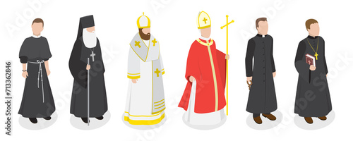 3D Isometric Flat Set of Religious Leaders, Character Dressed in Classical Robes