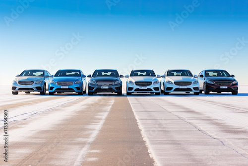 Modern cars are hardly outdoors with a view of speridi against the sky.