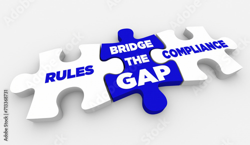 Compliance Rules Bridge the Gap Puzzle Pieces Compliant Regulations 3d Illustration