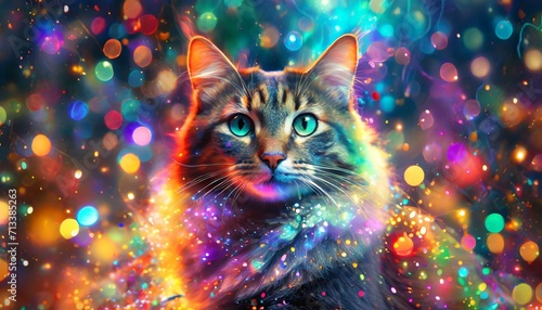 gato em fundo colorido, explosão de cores