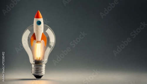 foguete voando partindo de dentro de uma lâmpada, conceito crescimento e ideias, negócios
