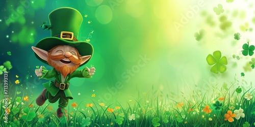 Abstract St. Patrick's day background with dancing Irish Leprechaun dwarf