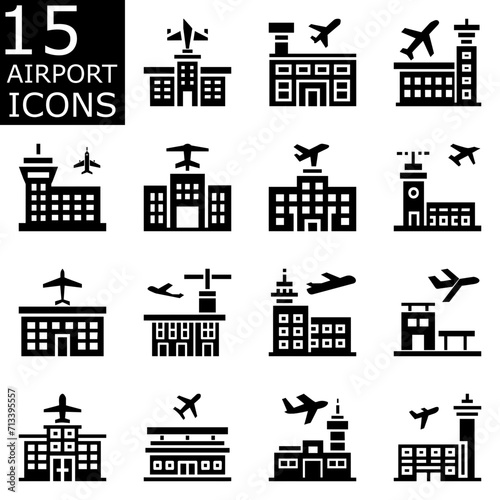 Set of airport icons vector. Pictogram design.