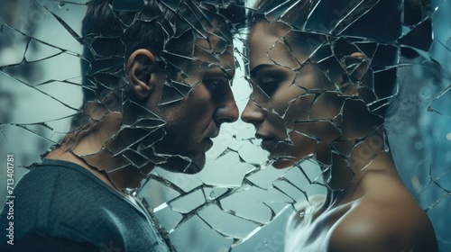 Broken relationships concept. Man and woman no love each other. Married couple upset because of quarrels and conflicts