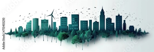 Green city banner renewable green energy illustration papercut