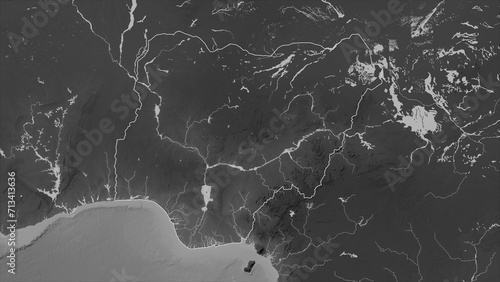 Nigeria outlined. Grayscale elevation map