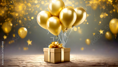 Goldene Ballons mit Geschenken 