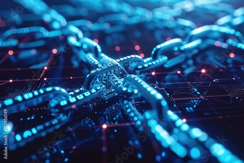 Abstract blue chain background Blockchain technology data connection Concept rendering of 3D, square, DeFi Decentralized Finance technology.
