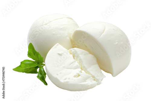 mozzarella cheese and basil on transparent or white background
