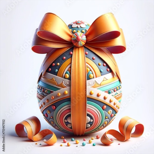 3D images depicting Easter eggs with bow and ribbon