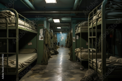 Beds in a military army barracks