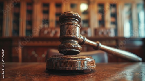 Close-up of a gavel on an old wooden desk, symbolizing authority and judicial decisions