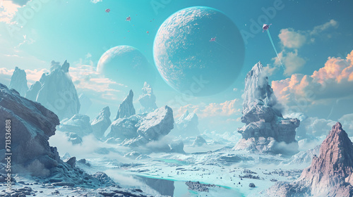 3D-rendered metaverse landscape with flying objects and surreal elements, creating a visually stunning representation of metaverse entertainment, metaverse landscape, hd, with copy