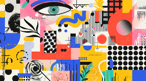 Collage of diverse graphic design elements, including icons, illustrations, and patterns, showcasing the breadth of creative possibilities, creative design, graphic elements collag