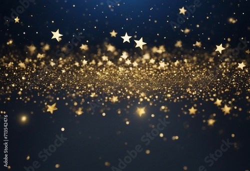Abstract background with gold stars particles and sparkling on navy blue Christmas Golden light shin