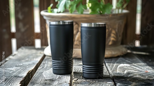 Stainless black steel tumbler tailored for product mock-ups and promotions, providing a customizable blank space.