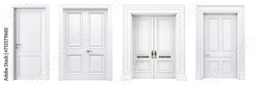 Set of classic and modern doors isolated on a transparent or white background. Different style of doors close up. A design element to be inserted into a design or project.
