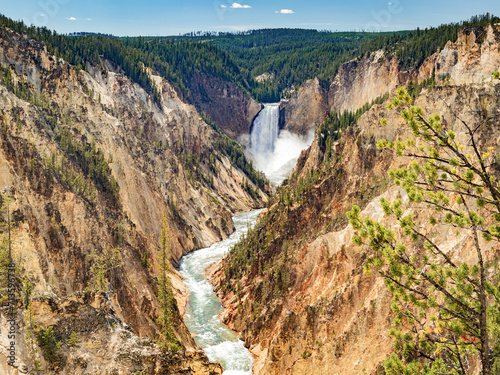 Lower Falls of the Yellowstone River canyon landscape viewed from Artist Point in Yellowstone National Park Wyoming, USA. 