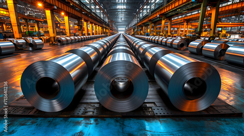 Rolls of galvanized steel sheet inside the factory 