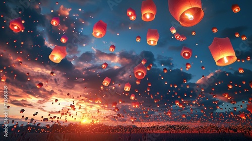 Sky Ablaze with Countless Floating Lanterns
