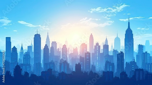 city skyline at sunse, blue sky and city, City Sky Scrapers with blue and bright skies Vector silhouette generative AI
