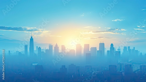 city at sunrise city skyline, City Sky Scrapers bright skies Vector silhouette generative AI