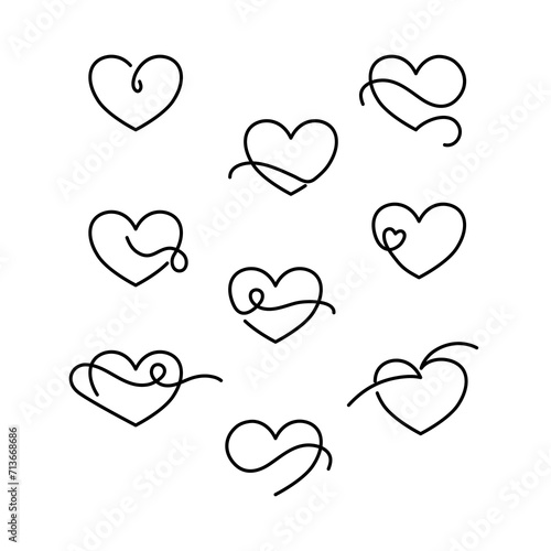 Serduszka. Kolekcja dziewięciu serc. Proste elementy do projektów rysowane linią - serce, miłość, walentynka, zdrowie, troska.