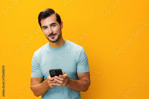 Man smartphone phone smiling cyberspace portrait communication
