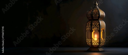 Ramadan lantern wide banner background with copy space for text. 8k resolution
