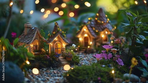 Cluster of Illuminated Small Houses in a