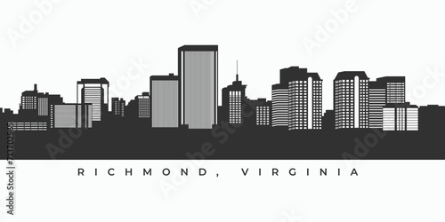 Richmond Virginia skyline silhouette illustration in black and white